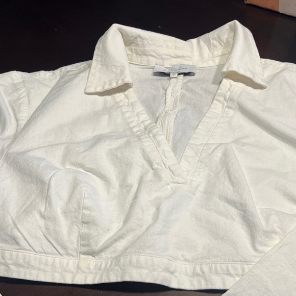 Women's Cream V-Neck Crop Top with Collar - Picture 2 of 12